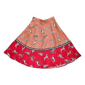Hutch Anthropologie A-Line Red Pink Dalmatian Skirt Sz 0